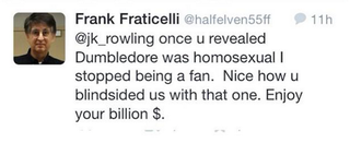 Illustration for article titled Harry Potter's JK Rowling Tells Off 'Fan' Angry Dumbledore Was Gay